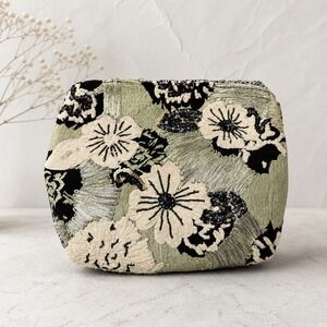 Miss Albright Anthropologie Floral Embroidered Sequin Metallic Oversized Clutch